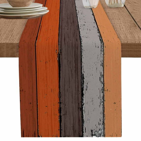 nqOlkjepod Burnt Orange Grey Table Runner 48 Inches Long Farmhouse Dress Scarves, Vintage Stripe Farmhouse Wood Grain Dining Tablerunner for Coffee Table/Kitchen Island/Party Décor, 13" x 48"