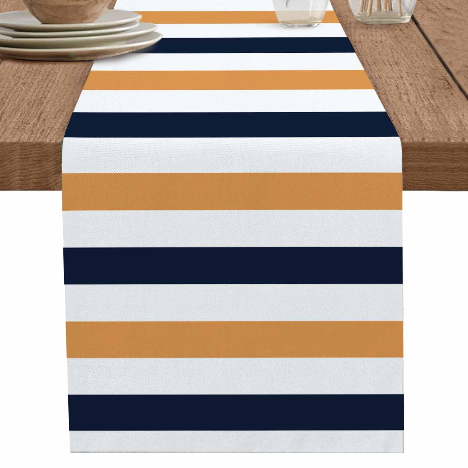 nqOlkjepod Burnt Orange Navy Blue Striped Table Runner 72 Inches Long ...