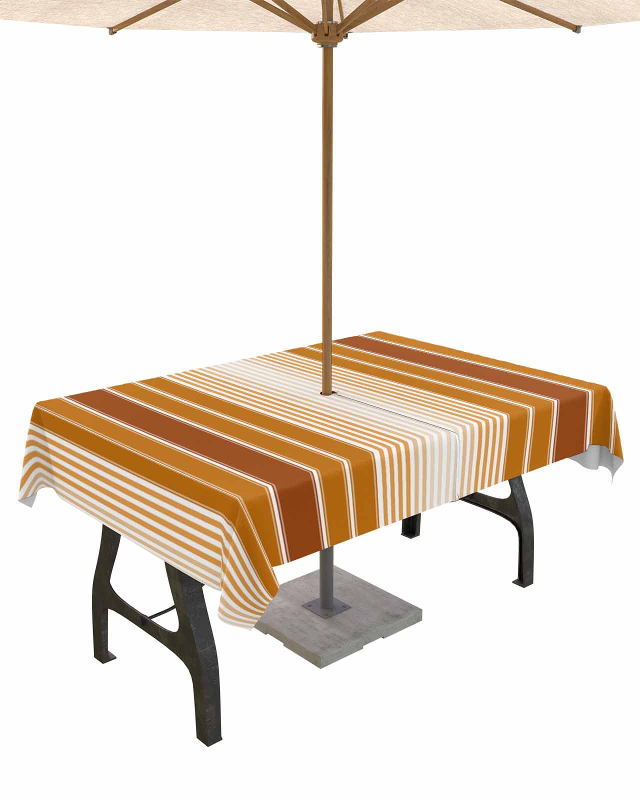 nqOlkjepod Burnt Orange Ombre Stripe Outdoor Tablecloth with Umbrella ...