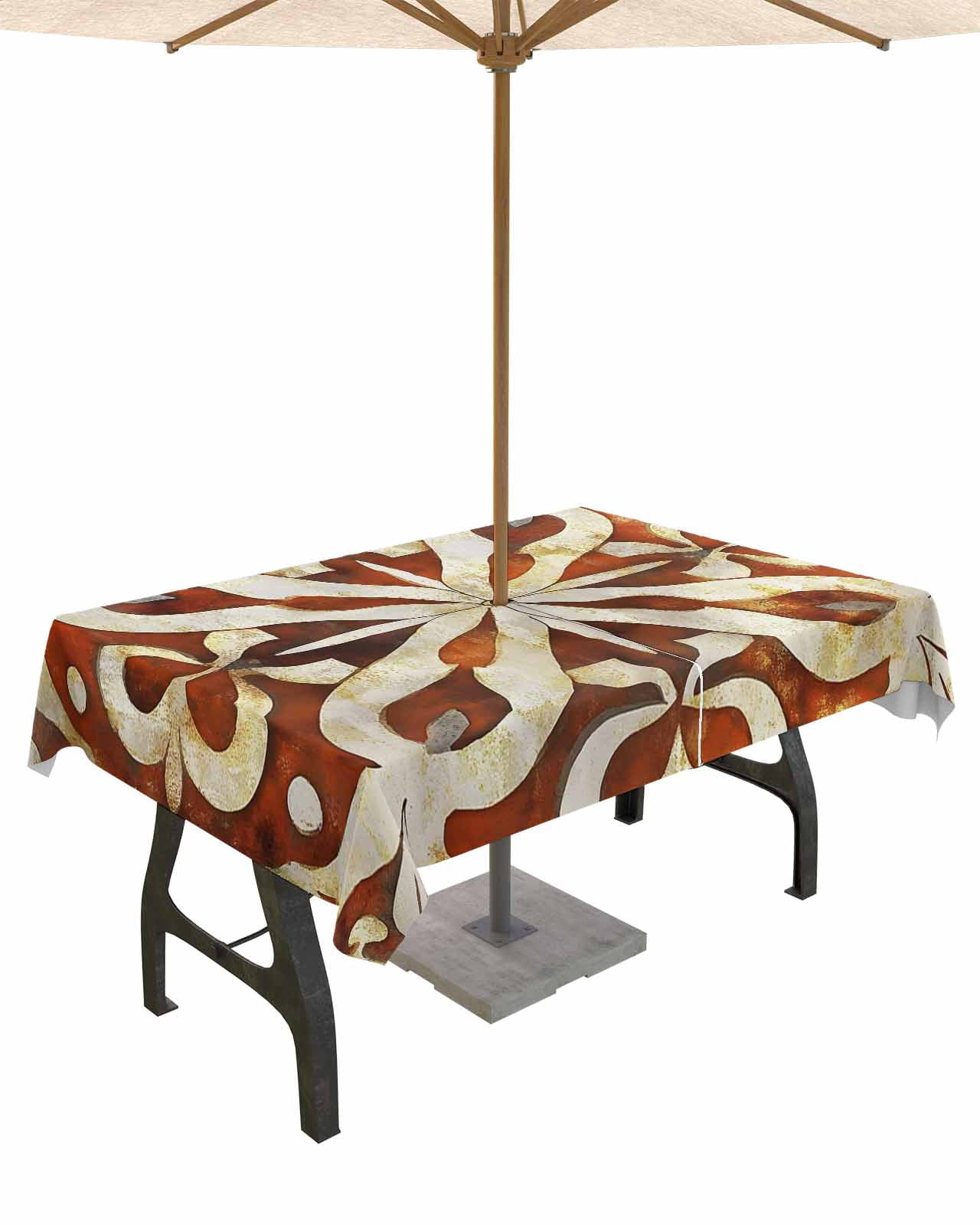nqOlkjepod Burnt Orange Retro Outdoor Tablecloth with Umbrella Hole ...