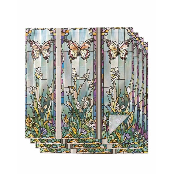 nqOlkjepod Butterfly Stained Glass Cloth Napkins Set of 4 Reusable Dinner Napkins, Summer Butterflies Botanical Vintage Cocktail Napkin Washable Table Napkins for Wedding/Party/Baby Shower 20"x20"