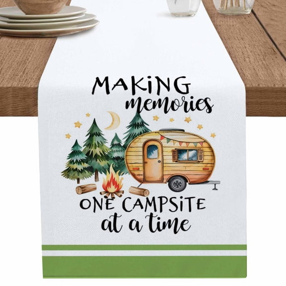 nqOlkjepod Camping Table Runner 48 Inches Long Farmhouse Dress Scarves, Fall Summer Nature Forest Car Tree Moon Dining Tablerunner for Coffee Table/Kitchen Island/Party Décor, 13" x 48"