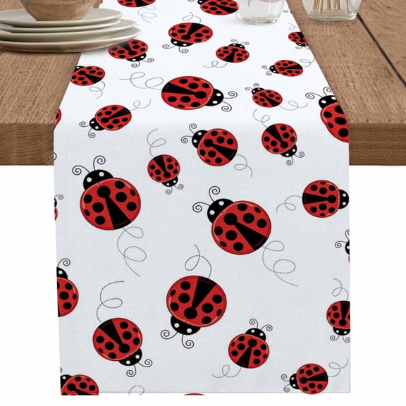 nqOlkjepod Cartoon Ladybug Table Runner 48 Inches Long Farmhouse Dress Scarves, Funny Animals Dot Modern Simple Dining Tablerunner for Coffee Table/Kitchen Island/Party Décor, 13" x 48"