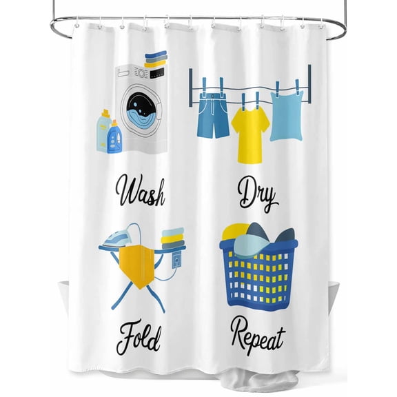 nqOlkjepod Cartoon Laundry Room Shower Curtain, Waterproof Shower Curtains for Bathroom, Modern Minimalist Washable Fabric Bathtub Curtain Set Bath Decor with 12 Hooks Extra Long 72"x96"