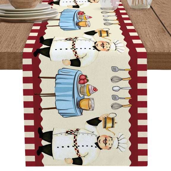 nqOlkjepod Chef Table Runner 60 Inches Long Farmhouse Dress Scarves, Red Fruit Cake Hat Kitchen Gourmet Vintage Dining Tablerunner for Coffee Table/Kitchen Island/Party Décor, 13" x 60"