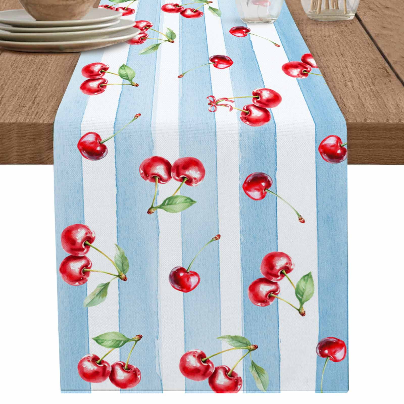 nqOlkjepod Cherry Farmhouse Table Runner 120 Inches Long Farmhouse ...