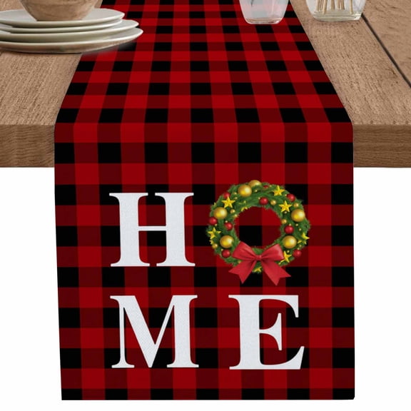 nqOlkjepod Christmas Home Table Runner 48 Inches Long Farmhouse Dress Scarves, Winter Xmas Red Black Buffalo Plaid Dining Tablerunner for Coffee Table/Kitchen Island/Party Décor, 13" x 48"