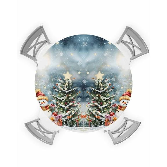 nqOlkjepod Christmas Round Tablecloth, Fitted Table Cover with Elastic for 36"-44" Round Tables, Xmas Tree Snowman Snowflake Table Cloth Outdoor Indoor Dinning Party Waterproof Tablecloths