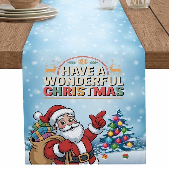 nqOlkjepod Christmas Santa Claus Table Runner 48 Inches Long Farmhouse Dress Scarves, Sky Blue Winter Snowflakes Xmas Tree Dining Tablerunner for Coffee Table/Kitchen Island/Party Décor, 13" x 48"