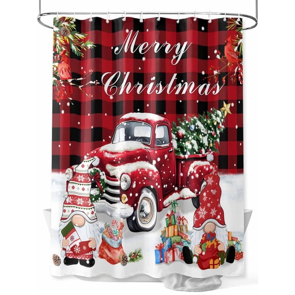 nqOlkjepod Christmas Shower Curtain, Waterproof Shower Curtains for Bathroom, Winter Red Truck Xmax Cardinal Gnomes Gifts Washable Fabric Bathtub Curtain Set Bath Decor with 12 Hooks Stall 36"x72"