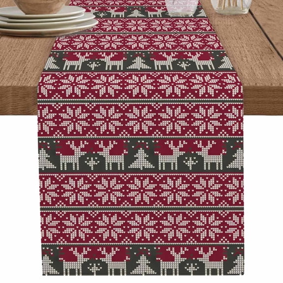 nqOlkjepod Christmas Snowflake Table Runner 36 Inches Long Farmhouse Dress Scarves, Cartoon Elk Xmas Tree Red Country Dining Tablerunner for Coffee Table/Kitchen Island/Party Décor, Small 13" x 36"