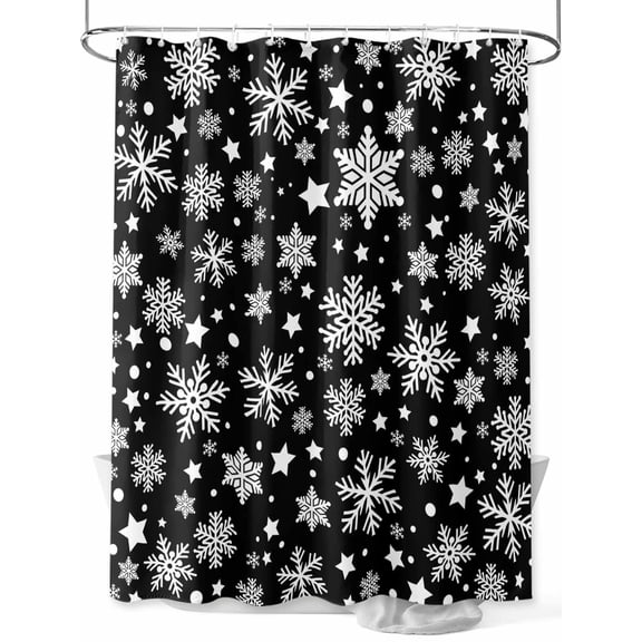 nqOlkjepod Christmas Snowflakes Shower Curtain, Waterproof Shower Curtains for Bathroom, Xmas Winter Watercolor Black White Washable Bathtub Curtain Set Bath Decor with 12 Hooks Extra Long 72"x96"