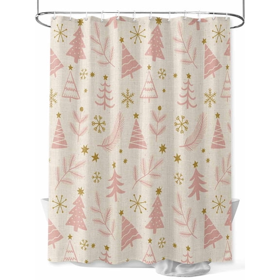 nqOlkjepod Christmas Tree Shower Curtain, Waterproof Shower Curtains for Bathroom, Winter Xmas Pink Pine Snowflake on Linen Washable Bathtub Curtain Set Bath Decor with 12 Hooks Extra Long 72"x96"