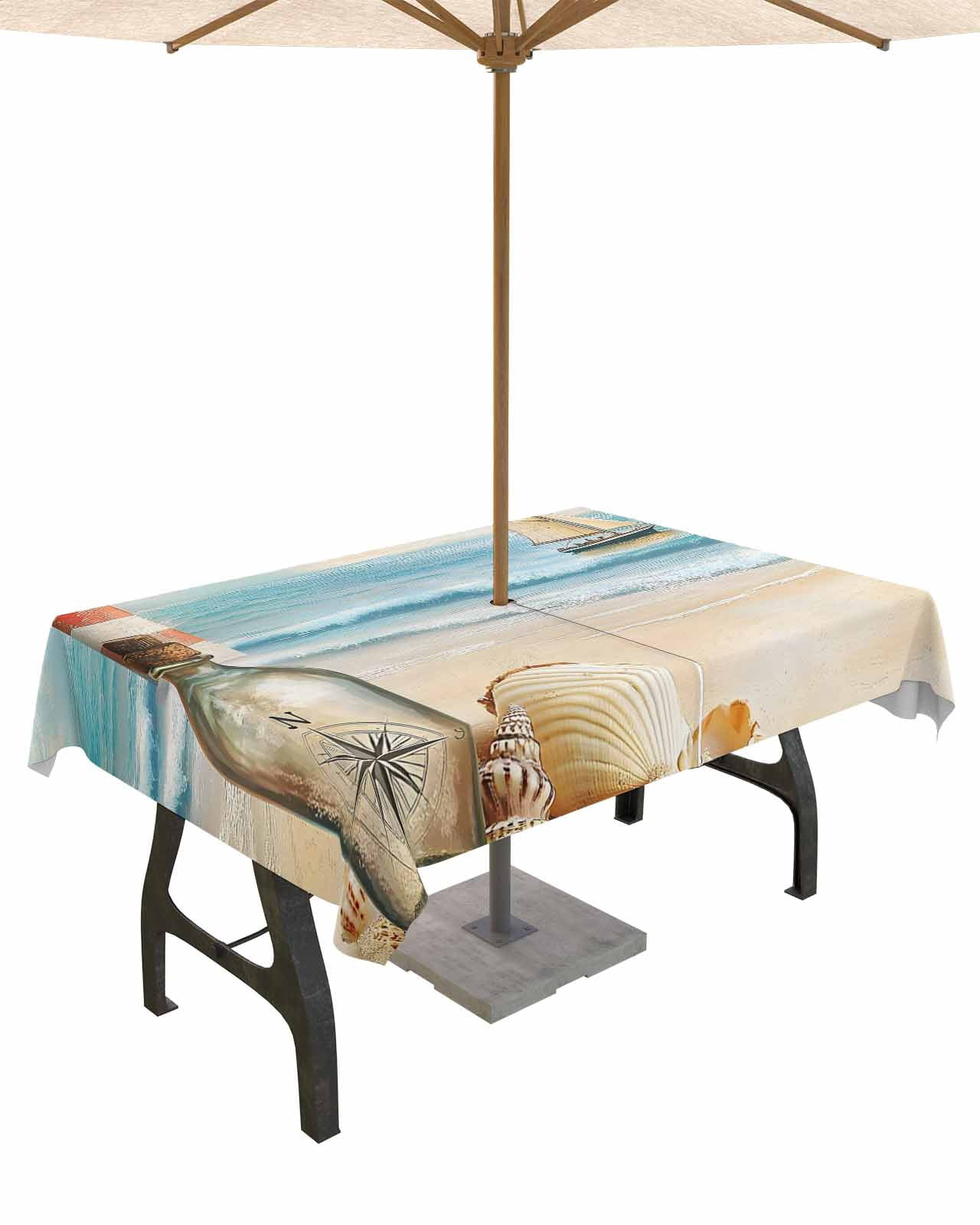 Nautical Outdoor Tablecloth With Umbrella Hole and Zipper