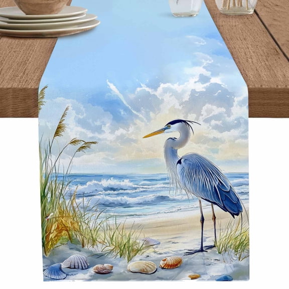 nqOlkjepod Coastal Birds Table Runner 36 Inches Long Farmhouse Dress Scarves, Blue Sky Heron Seabird Tropical Beach Dining Tablerunner for Coffee Table/Kitchen Island/Party Décor, Small 13" x 36"