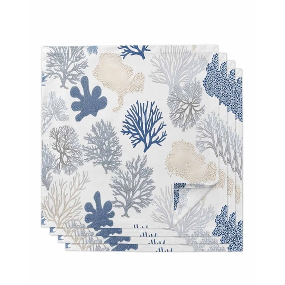 nqOlkjepod Coastal Blue Grey Coral Cloth Napkins Set of 4 Reusable Dinner Napkins, Summer Watercolor Ocean Cocktail Napkin Washable Table Napkins for Wedding/Holiday Party/Baby Shower 20"x20"