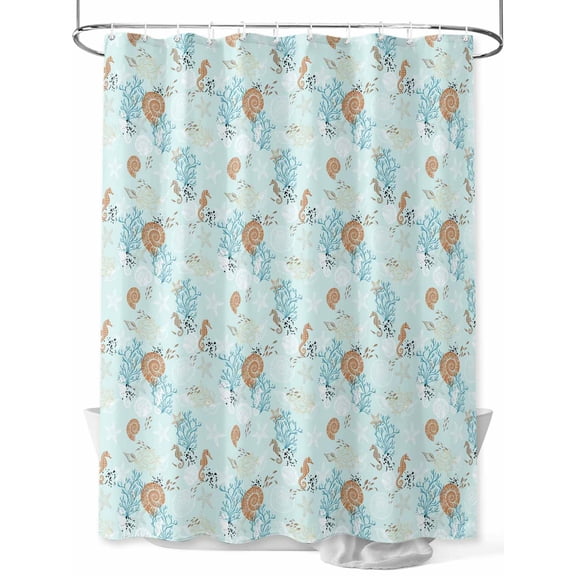 nqOlkjepod Coastal Blue Shower Curtain, Waterproof Shower Curtains for Bathroom, Ocean Coral Shell Starfish Retro Seahorse Washable Bathtub Curtain Set Bath Decor with 12 Hooks Standard 72"x72"