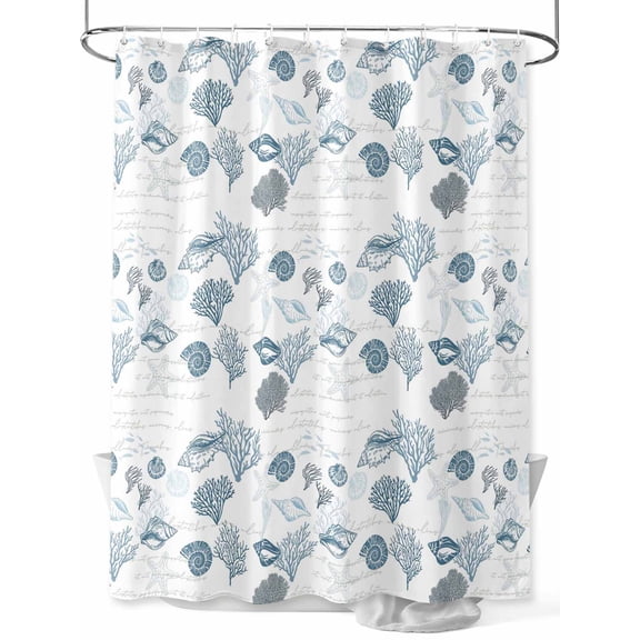 nqOlkjepod Coastal Blue Shower Curtain, Waterproof Shower Curtains for Bathroom, Retro Ocean Coral Shell Starfish Seahorse Washable Fabric Bathtub Curtain Set Bath Decor with 12 Hooks 72"x78"