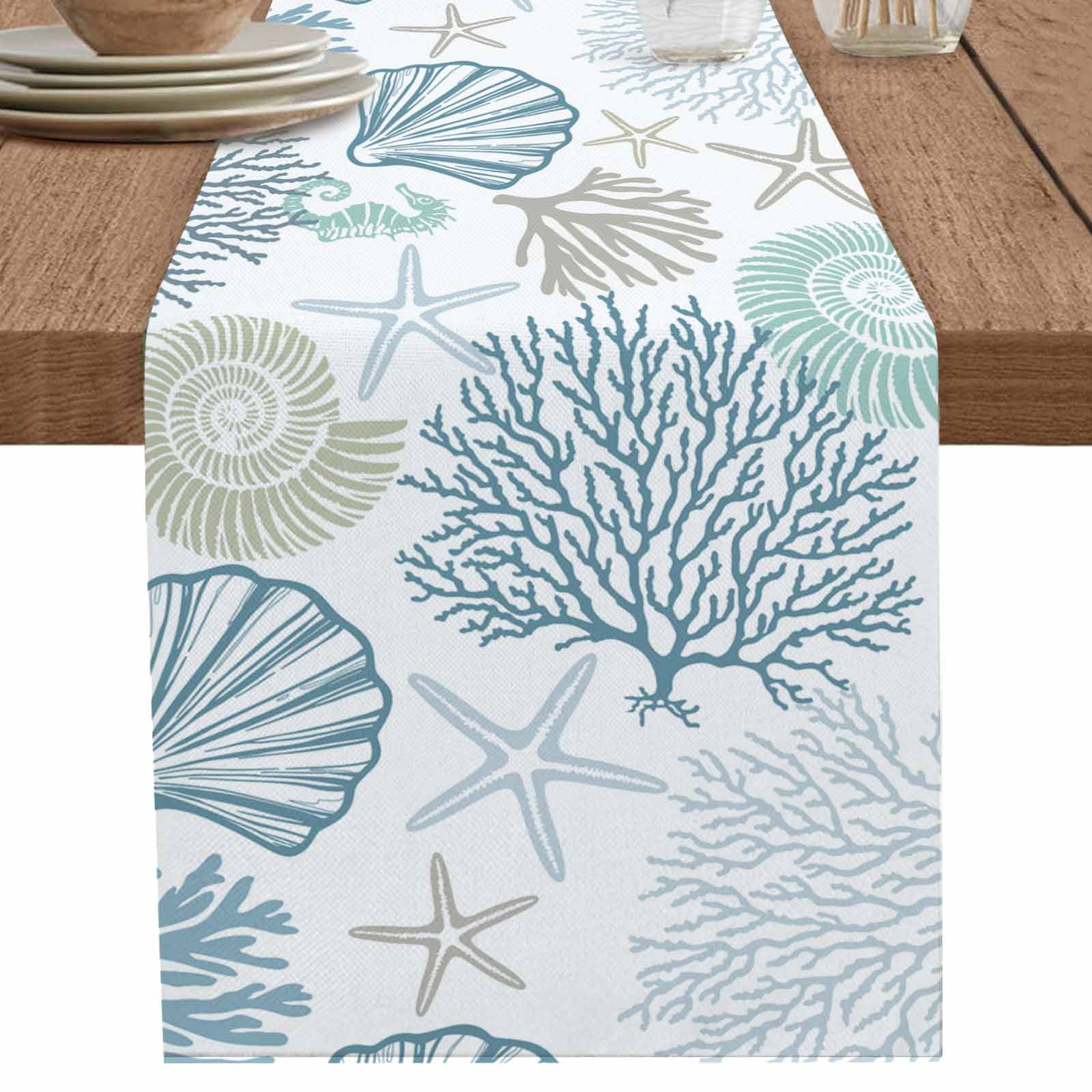 nqOlkjepod Coastal Blue Table Runner 72 Inches Long Farmhouse Dress ...