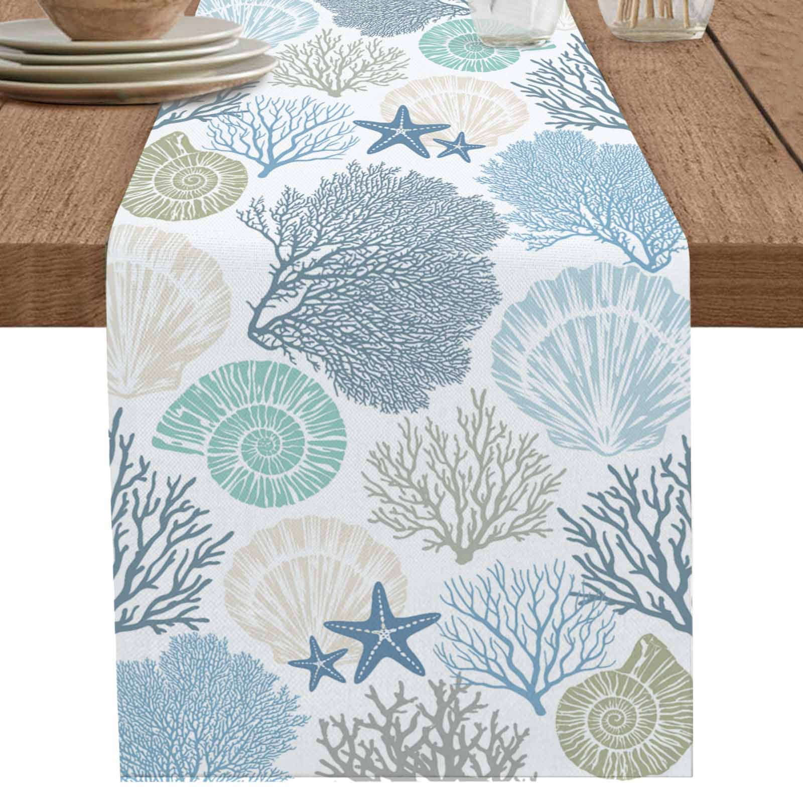 nqOlkjepod Coastal Blue Table Runner 72 Inches Long Farmhouse Dress ...
