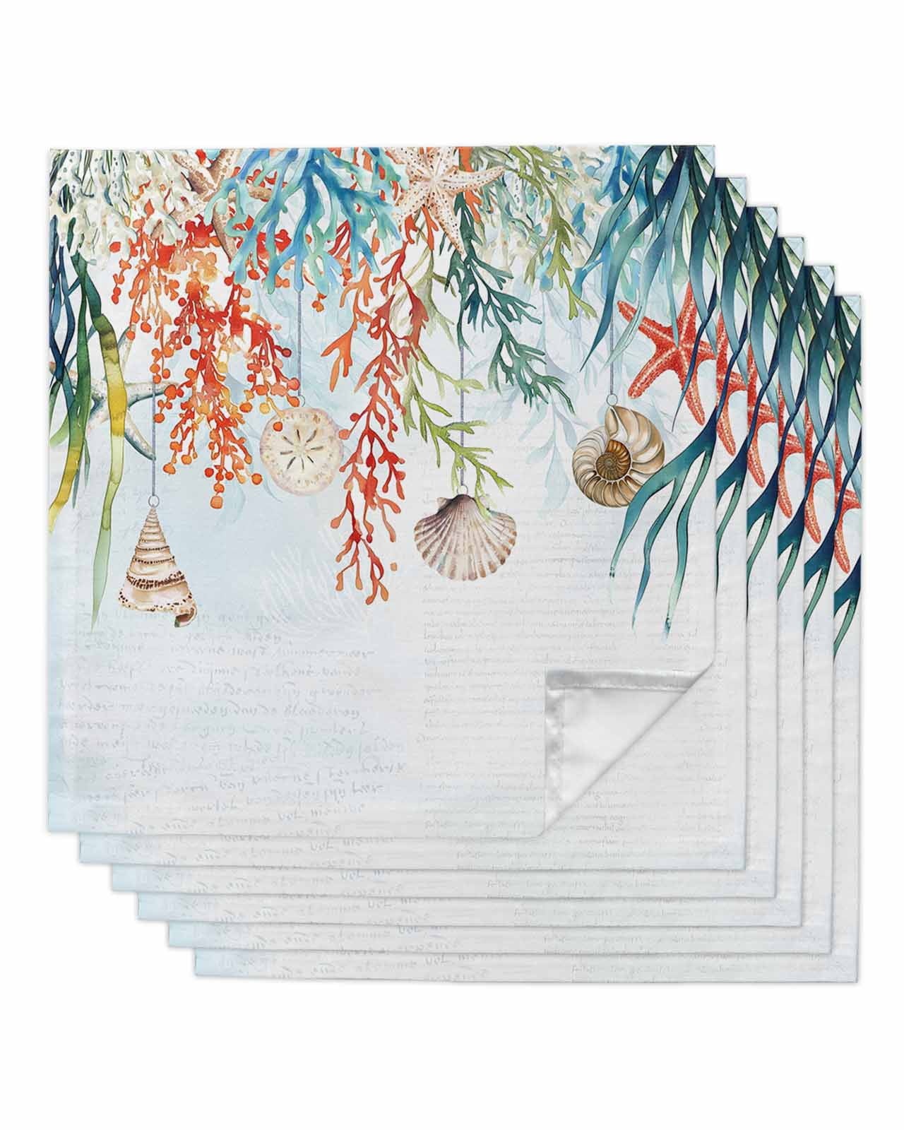 nqOlkjepod Coastal Coral Cloth Napkins Set of 6 Reusable Dinner Napkins ...