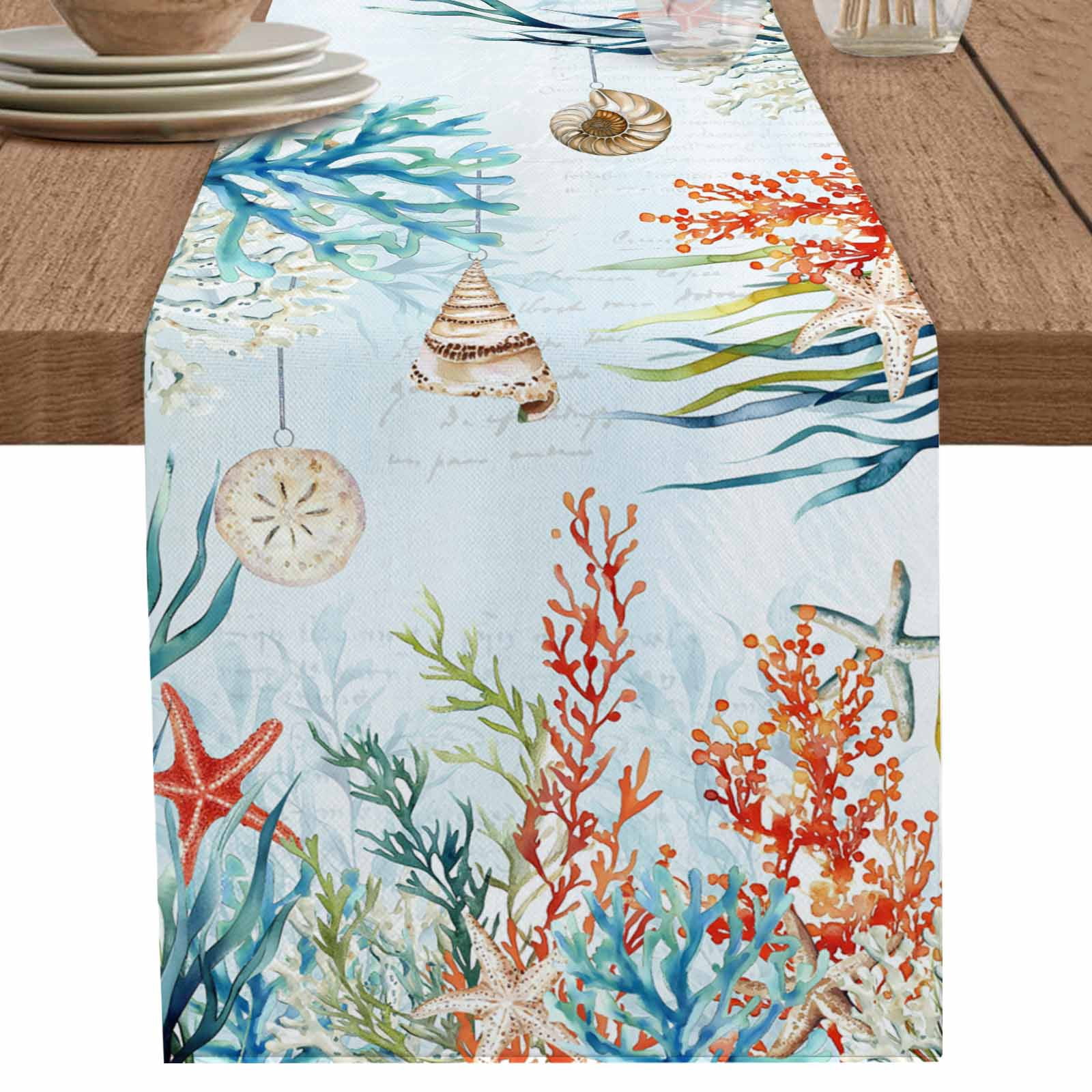 nqOlkjepod Coastal Coral Table Runner 72 Inches Long Farmhouse Dress ...