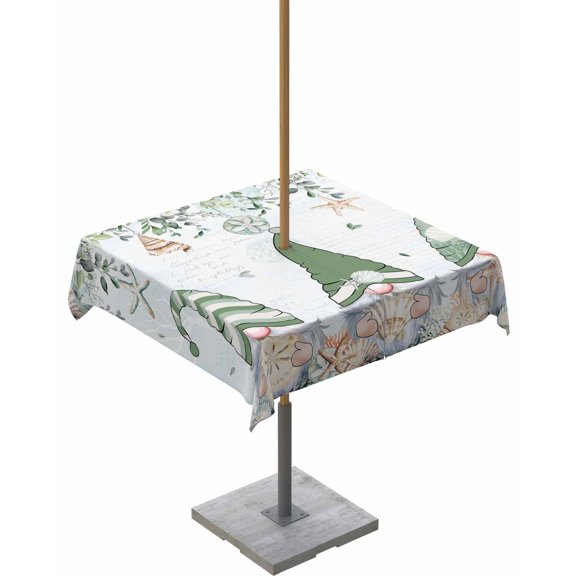 nqOlkjepod Coastal Eucalyptus Outdoor Tablecloth with Umbrella Hole & Zipper, Botanical Blue Green Gnomes Leaf Square Table Cover 54x54 Inch, Dining Waterproof Table Cloth Protector for Patio/Party