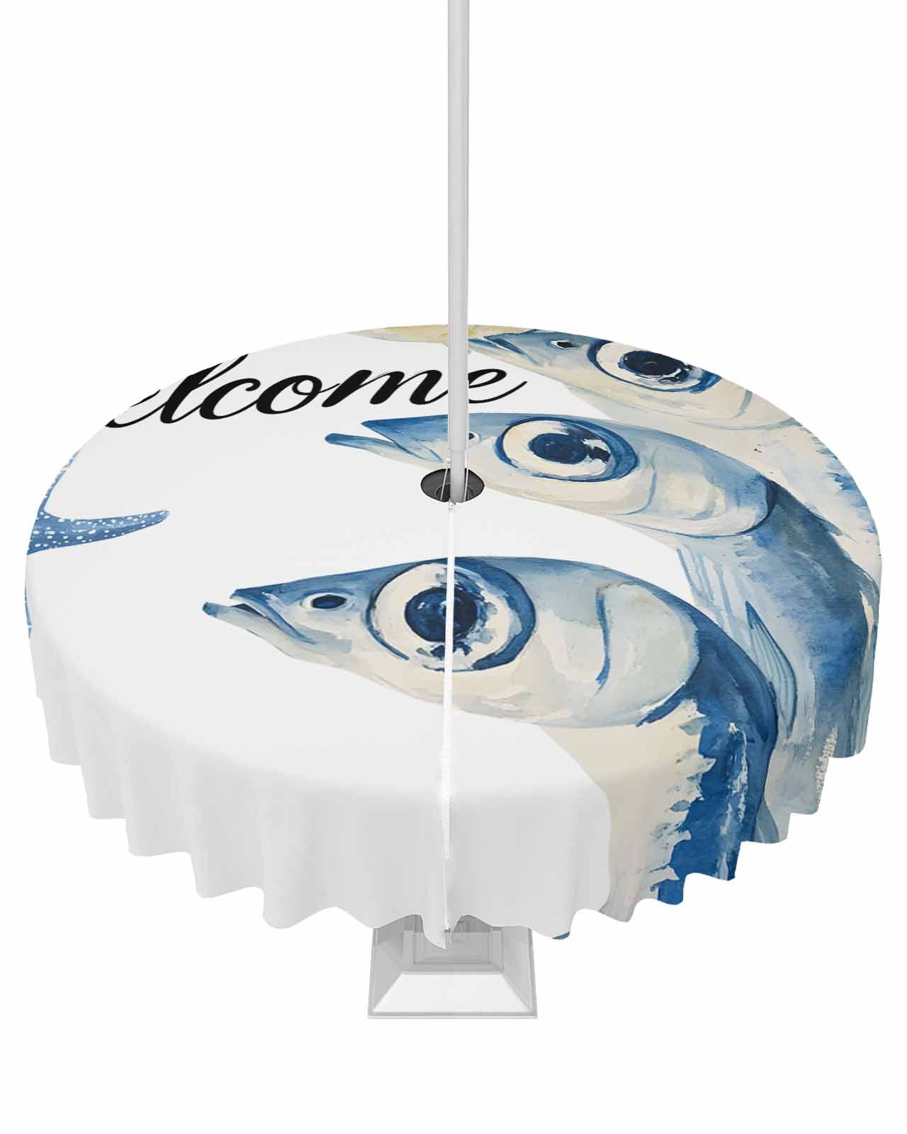 nqOlkjepod Coastal Fish Outdoor Tablecloth with Umbrella Hole & Zipper ...