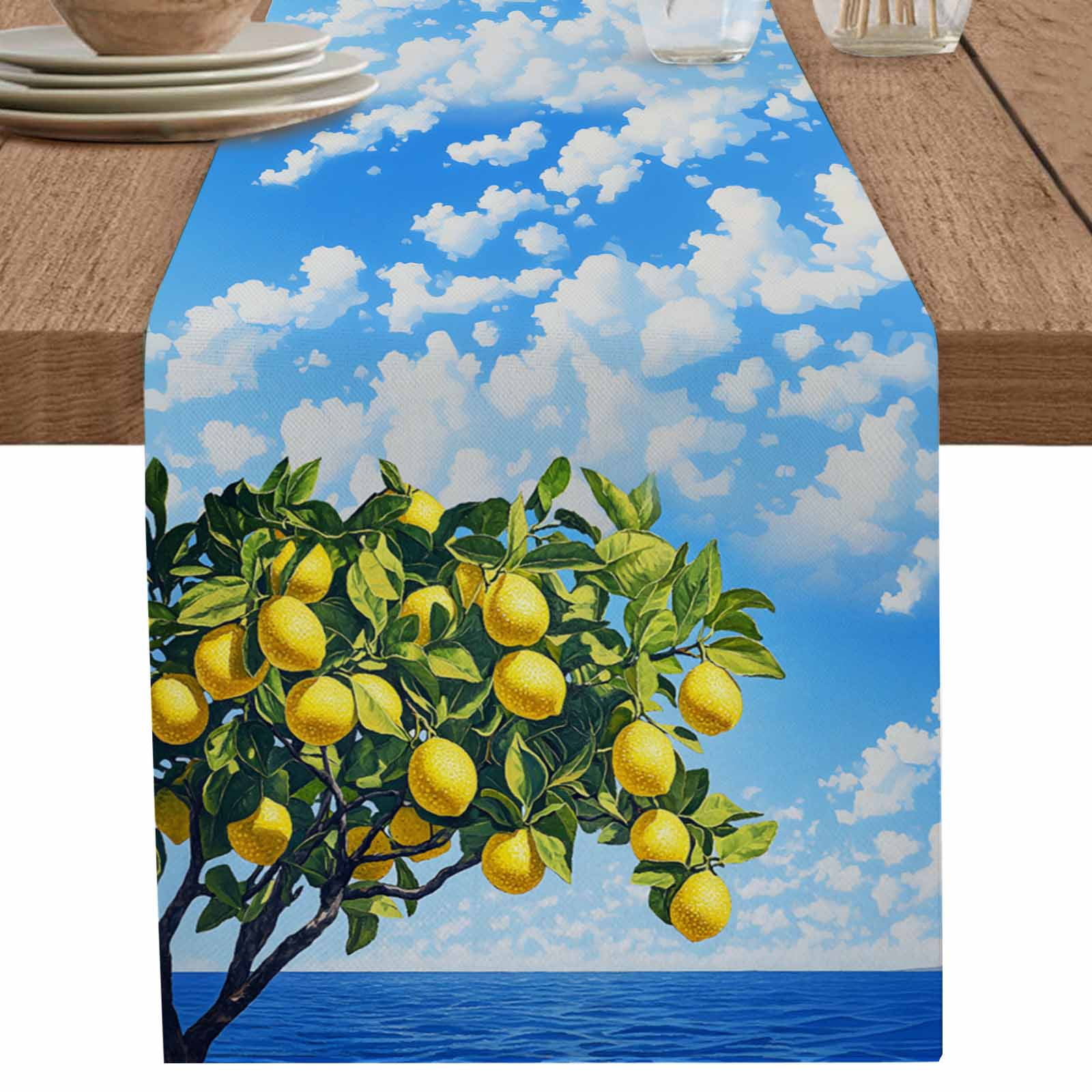 nqOlkjepod Coastal Lemon Table Runner 72 Inches Long Farmhouse Dress ...