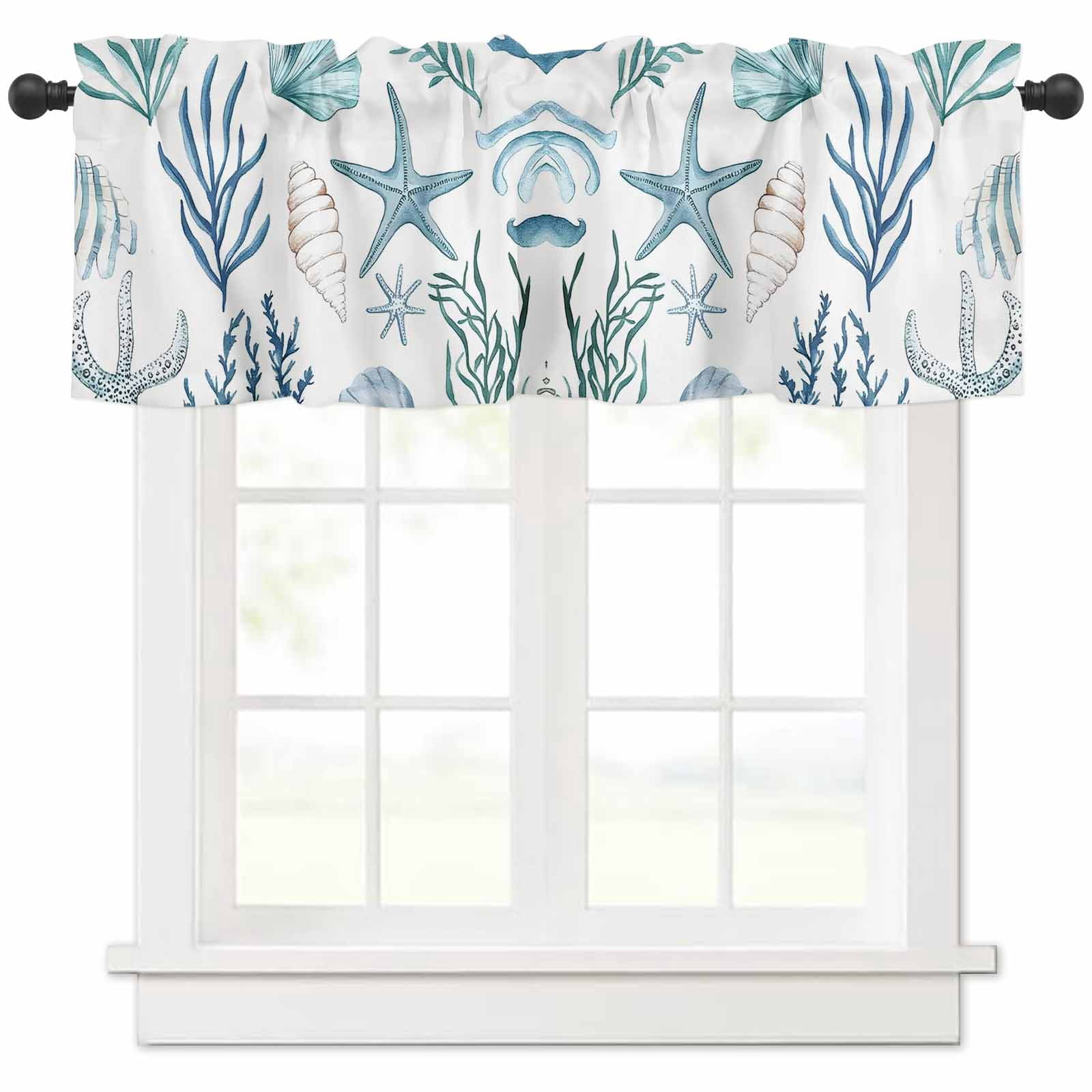 nqOlkjepod Coastal Ocean Farmhouse Short Window Curtain Valances ...