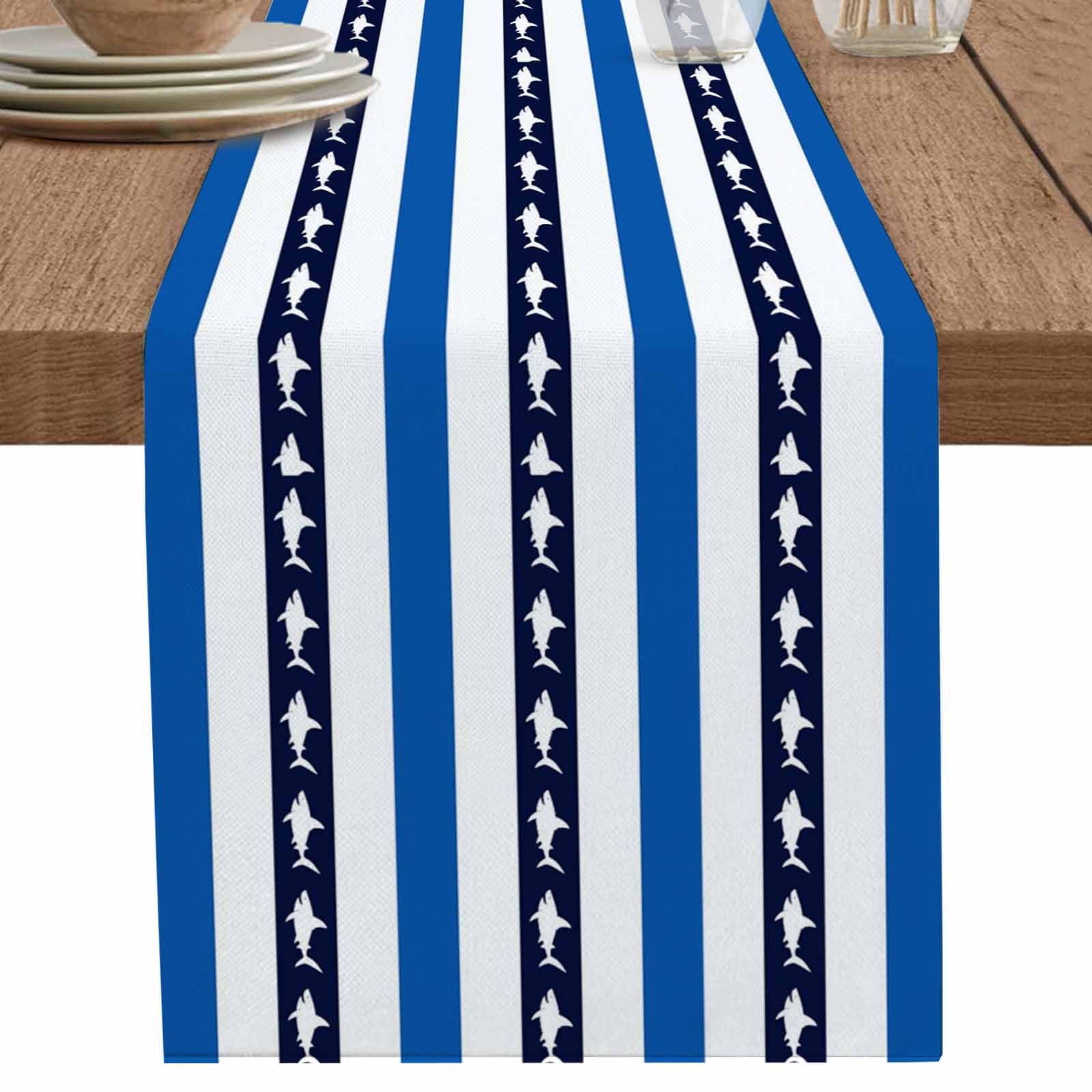 nqOlkjepod Coastal Shark Table Runner 72 Inches Long Farmhouse Dress ...