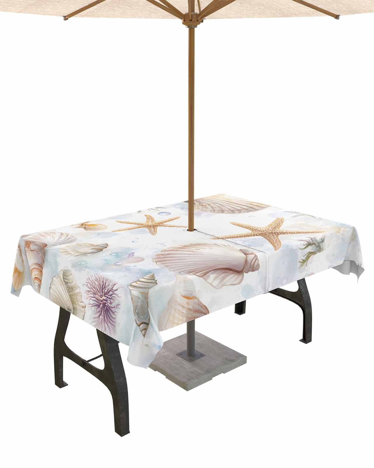 nqOlkjepod Coastal Shell Conch Outdoor Tablecloth with Umbrella Hole ...