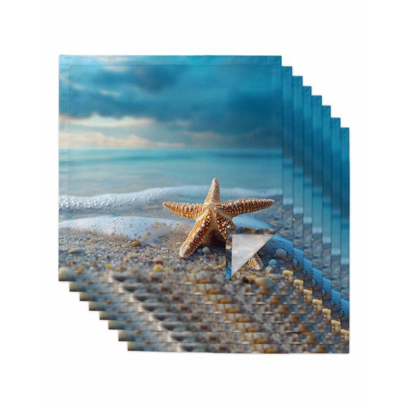 nqOlkjepod Coastal Starfish Cloth Napkins Set of 8 Reusable Dinner Napkins, Modern Beach Ocean Waves Blue Sky Cocktail Napkin Washable Table Napkins for Wedding/Holiday Party/Baby Shower 20"x20"