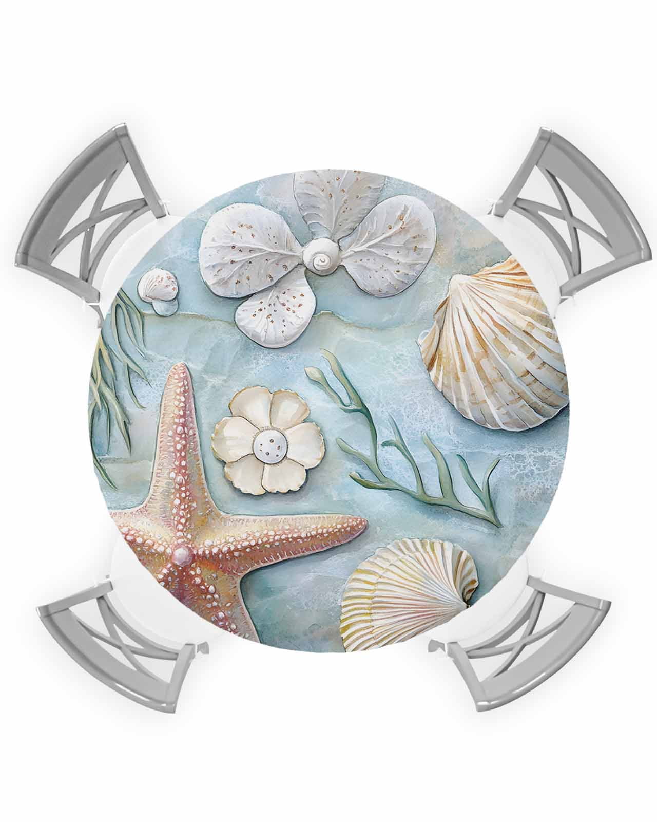 Shell Table Clothes nqOlkjepod Coastal Starfish Round Tablecloth, Fitted Table Cover with ...