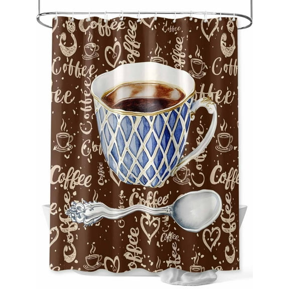 nqOlkjepod Coffee Shower Curtain, Waterproof Shower Curtains for Bathroom, Pastoral Vintage Art Washable Fabric Bathtub Curtain Set Bath Decor with 12 Hooks Extra Long 72"x96"