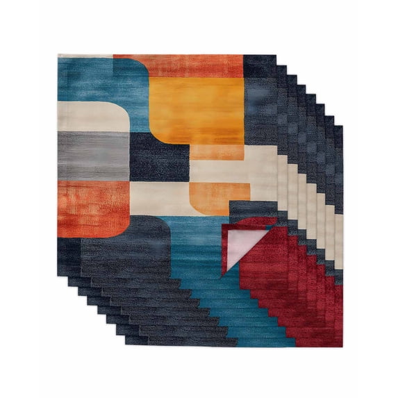 nqOlkjepod Colorful Block Cloth Napkins Set of 8 Reusable Dinner Napkins, Vintage Abstract Art Geometric Cocktail Napkin Washable Table Napkins for Wedding/Holiday Party/Baby Shower 20"x20"