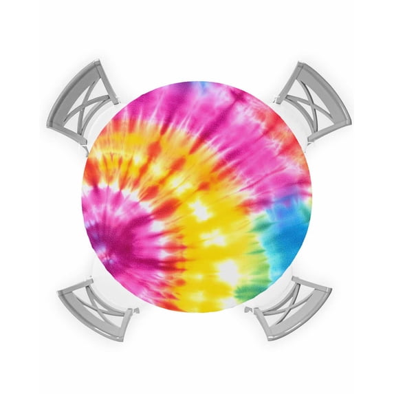 nqOlkjepod Colorful Boho Round Tablecloth, Fitted Table Cover with Elastic for 55"-60" Round Tables, Pink Yellow Blue Green Tie Dye Abstract Art Table Cloth Dinning Party Waterproof Tablecloths