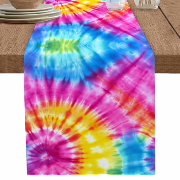nqOlkjepod Colorful Boho Table Runner 36 Inches Long Farmhouse Dress Scarves, Pink Yellow Blue Green Tie Dye Abstract Art Dining Tablerunner for Coffee Table/Kitchen Island/Party, Small 13" x 36"