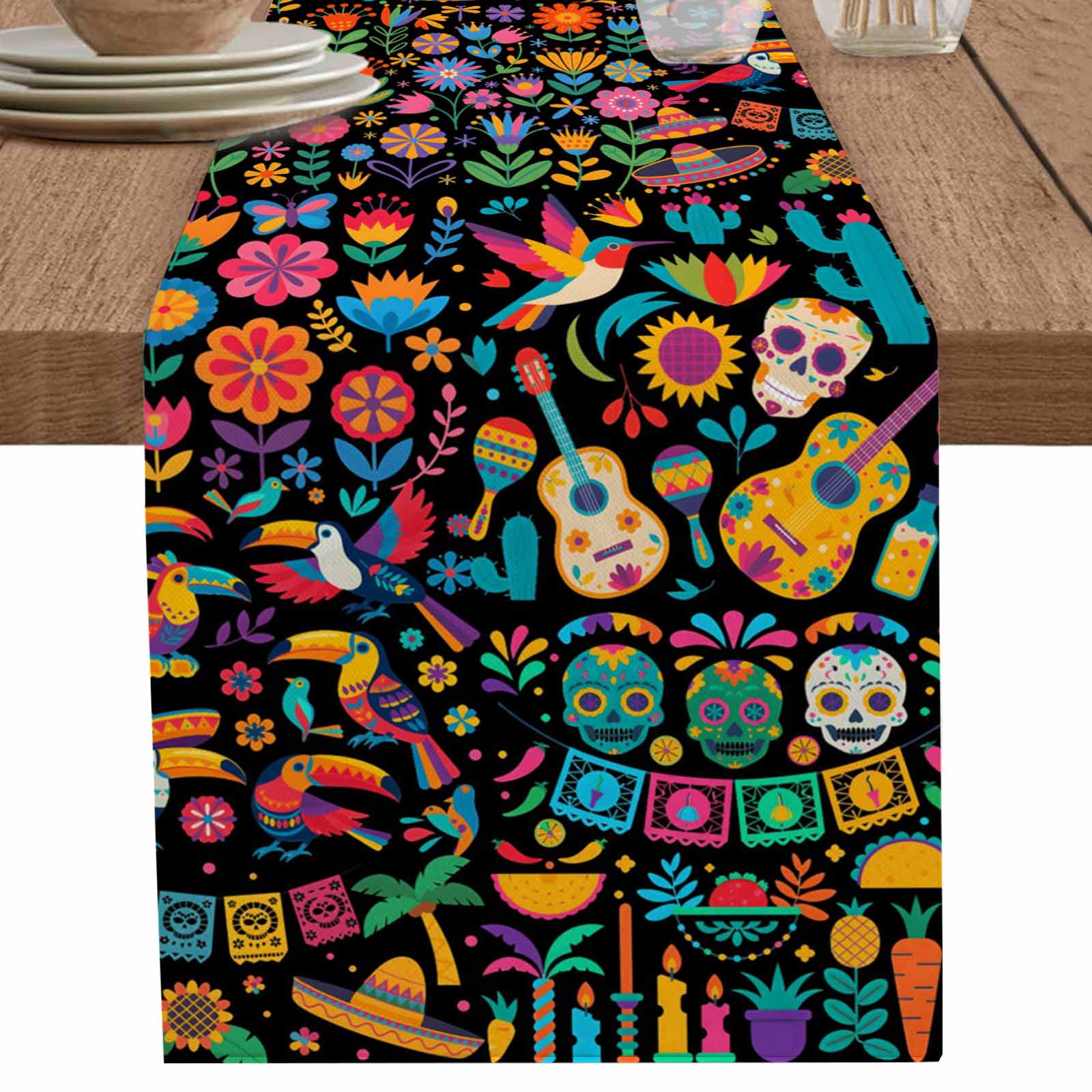 nqOlkjepod Colorful Cartoon Table Runner 72 Inches Long Farmhouse Dress ...