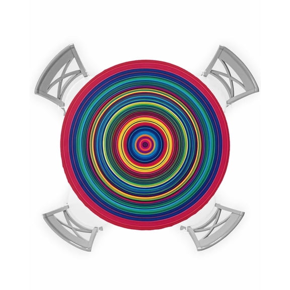 nqOlkjepod Colorful Circle Round Tablecloth, Fitted Table Cover with Elastic for 55"-60" Round Tables, Stripes Modern Rainbow Farmhouse Table Cloth Outdoor Dinning Party Waterproof Tablecloths