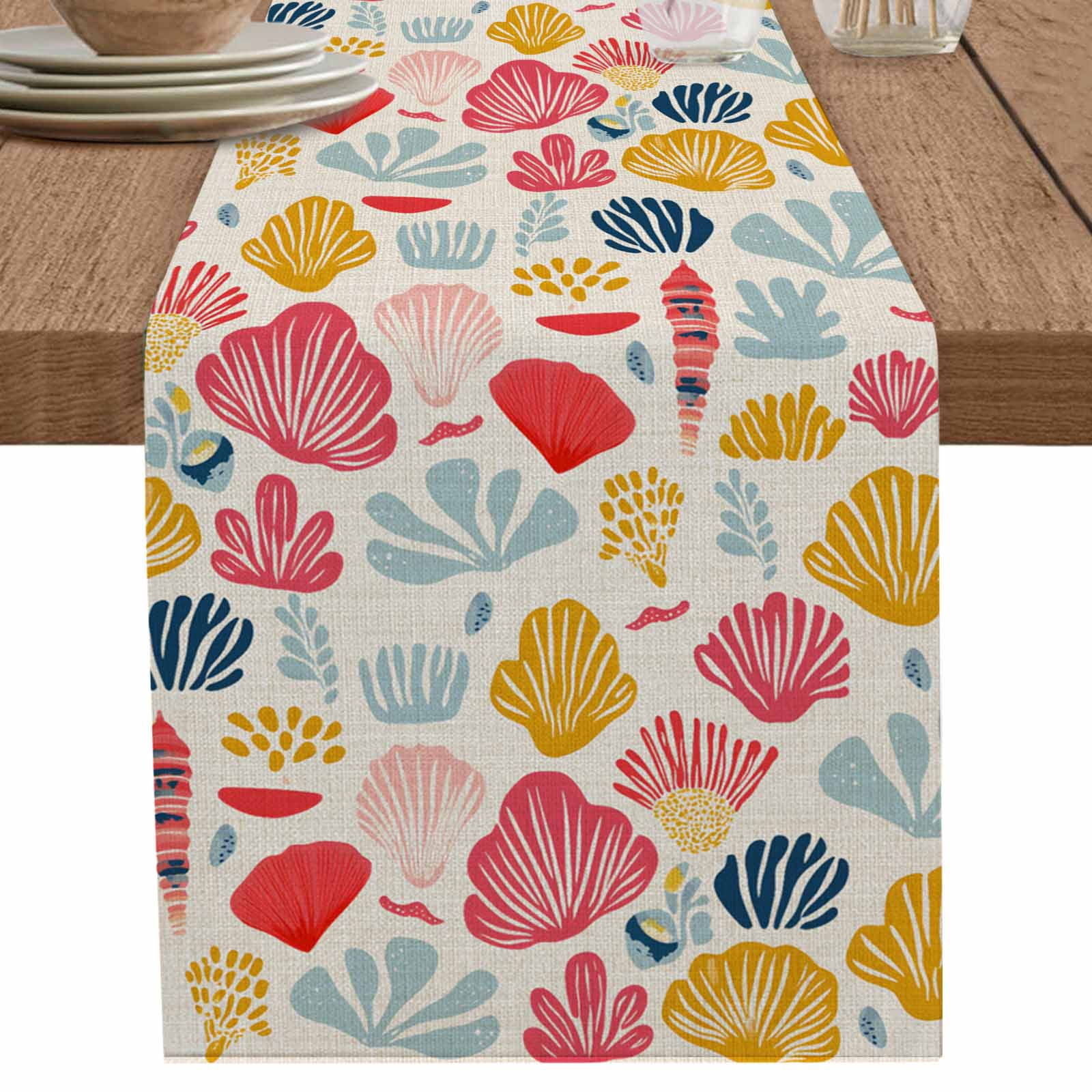 Shell Table Clothes nqOlkjepod Colorful Coastal Shells Table Runner 72 Inches Long ...