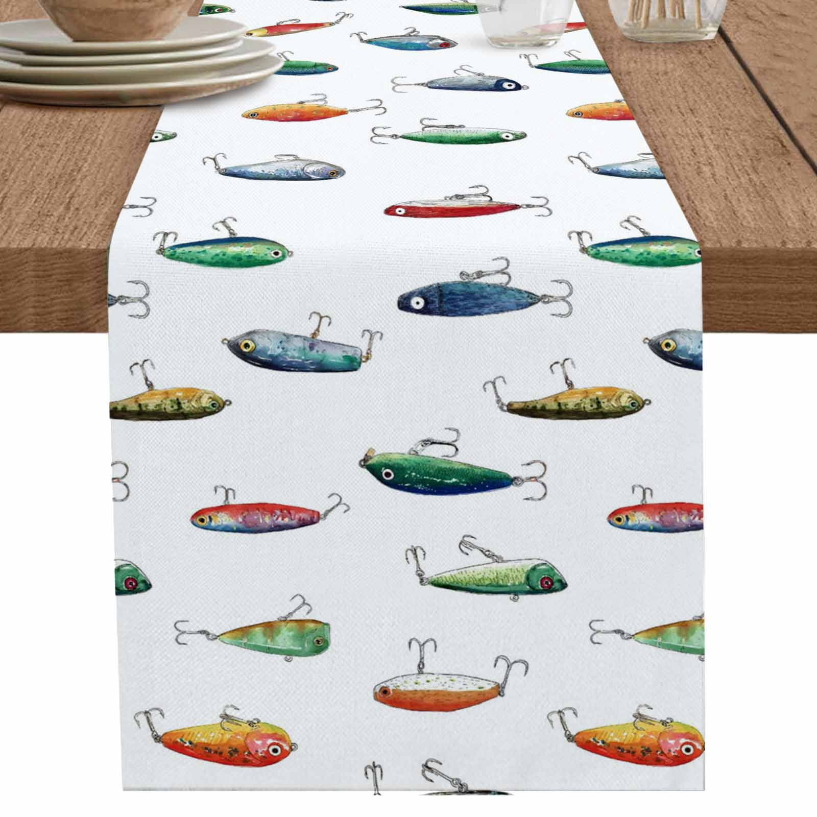 nqOlkjepod Colorful Fish Table Runner 108 Inches Long Farmhouse Dress ...