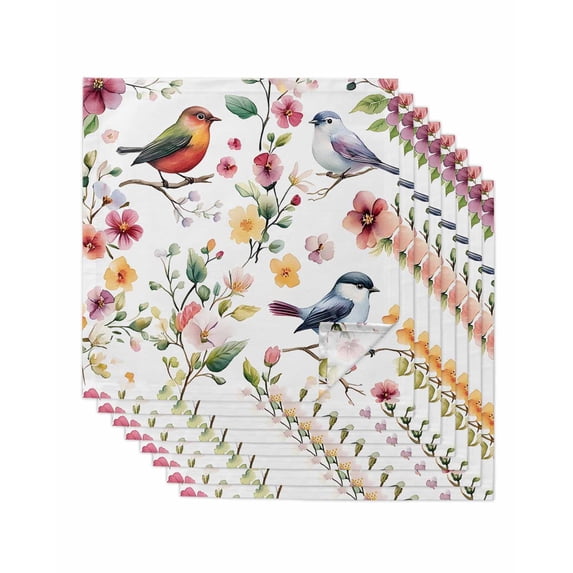 nqOlkjepod Colorful Flowers Cloth Napkins Set of 8 Reusable Dinner Napkins, Pastoral Floral Colorful Birds Cocktail Napkin Washable Table Napkins for Wedding/Holiday Party/Baby Shower 20"x20"