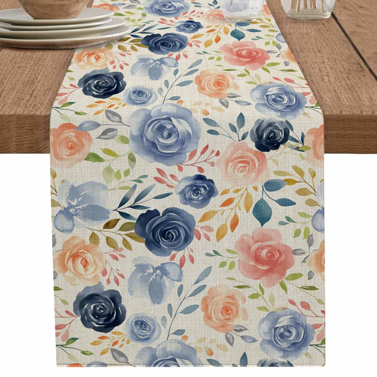 nqOlkjepod Colorful Flowers Table Runner 90 Inches Long Farmhouse Dress ...