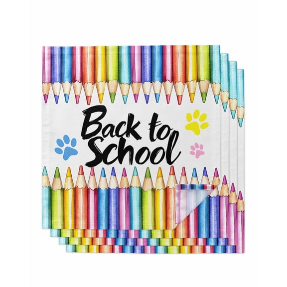 nqOlkjepod Colorful Pencils Cloth Napkins Set of 4 Reusable Dinner Napkins, Dog Paws Back to School Cute Cocktail Napkin Washable Table Napkins for Wedding/Holiday Party/Baby Shower 20"x20"