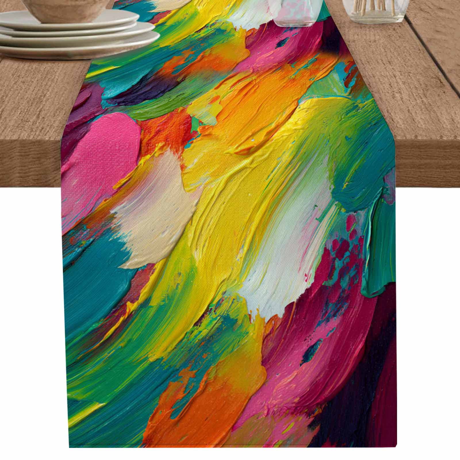 nqOlkjepod Colorful Pigment Table Runner 70 Inches Long Farmhouse Dress ...