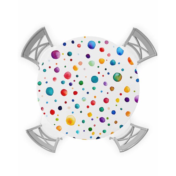 nqOlkjepod Colorful Polka Dot Round Tablecloth, Fitted Table Cover with Elastic for 36"-44" Round Tables, Rainbow Color Polka Dots Abstract Art Table Cloth Dinning Party Waterproof Tablecloths