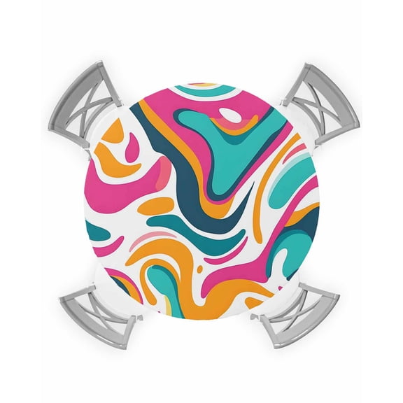 nqOlkjepod Colorful Round Tablecloth, Fitted Table Cover with Elastic for 36"-44" Round Tables, Moire Geometric Modern Abstract Art Table Cloth Outdoor Indoor Dinning Party Waterproof Tablecloths
