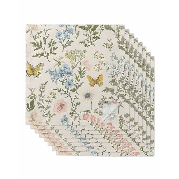nqOlkjepod Colorful Spring Floral Cloth Napkins Set of 8 Reusable Dinner Napkins, Summer Flowers Butterflies Cocktail Napkin Washable Table Napkins for Wedding/Holiday Party/Baby Shower 20"x20"