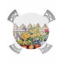 nqOlkjepod Colorful Spring Floral Round Tablecloth, Fitted Table Cover with Elastic for 36"-44" Round Tables, Summer Flowers Botanical Table Cloth Outdoor Indoor Dinning Party Waterproof Tablecloths